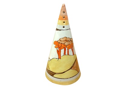 Lot 1104 - Clarice Cliff Bizarre Range Coral Firs sugar sifter