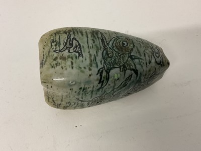 Lot 209 - Martin Brothers stoneware 'Aquatic' vase, late 19th/early 20th century, of square tapering form, decorated with grotesque fish and a crab, signed to base, 8.5cm high