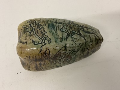 Lot 209 - Martin Brothers stoneware 'Aquatic' vase, late 19th/early 20th century, of square tapering form, decorated with grotesque fish and a crab, signed to base, 8.5cm high