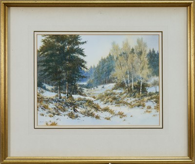Lot 1233 - *Colin Burns (b.1944) watercolour - Capercaillie and Roe Deer in the snow, signed, 22.5cm x 30cm, in glazed gilt frame
