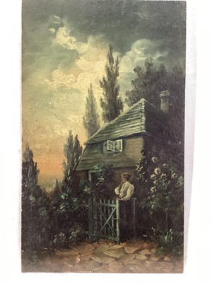 Lot 249 - English School 19th century, oil on mahogany panel, "Thrice Has She Been To The Gate", inscribed verso, unframed. 30 x 18cm.