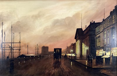 Lot 253 - After John Atkinson Grimshaw, oil on board, view of Liverpool Docks at night, indistinctly signed, in gilt frame. 46 x 72cm.