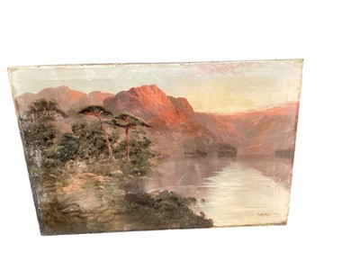 Lot 699 - Stanley Penn, late 19th century, oil on canvas, mountainous lakeland scene, signed, unframed. 50 x 76cm.