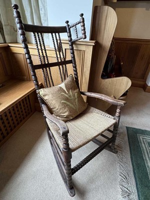 Lot 1542 - Arts and Crafts bobbin turned rocking chair