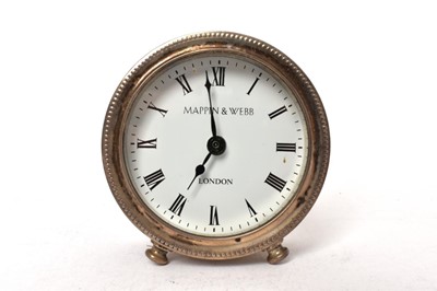 Lot 540 - Mappin and Webb silver drum desk clock