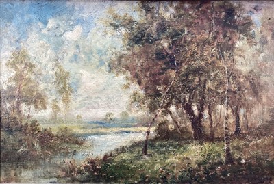 Lot 186 - Richards (Pseudonym of Francis E Jamieson) oil on canvas - Wooded River, signed, 40 x 60cm, framed