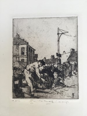 Lot 208 - William Lee Hankey (1869-1952) etching, Market traders, signed and with blind stamp, 13 x 10cm, and another by the same hand