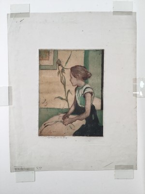 Lot 209 - William Lee Hankey (1869-1952) etching in colours, seated girl, signed and with blind stamp, plate 20 x 15cm