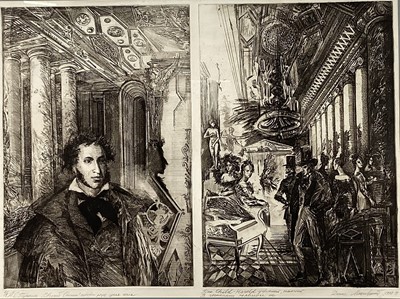 Lot 216 - Russian School, late 20th century etching, indistinctly signed and inscribed and dated 1988, two plates each 50 x 33cm, in glazed frame