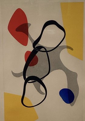 Lot 217 - Follower of Alexander Calder, etching, abstract shapes, signed and numbered 2/15, plate 39 x 58cm, glazed frame