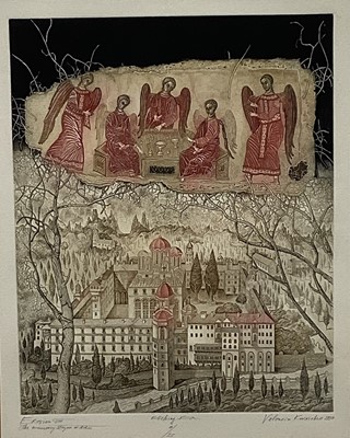Lot 219 - Russian School, contemporary, etching, signed, inscribed and numbered., 40 x 31cm, framed, togerher with two further Russian etchings by other hands, all framed