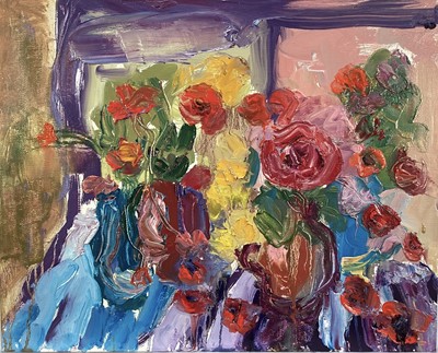Lot 228 - Annelise Firth (b.1961) oil on board - Still life, signed and dated 2024 verso, 40cm x 50cm, unframed