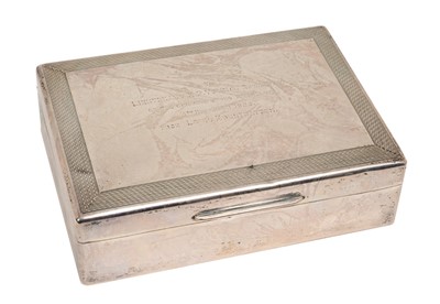 Lot 13 - Admiral Earl Mountbatten of Burma, silver presentation cigarette box inscribed on lid ' To Lieutenant E.P.Young Royal Navy on the occasion of his marriage 11th December 1926 from Louis Mo...