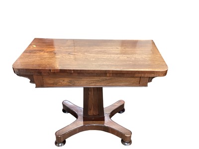 Lot 1223 - 19th century rosewood card table with fold over revolving top, 92cm wide, 46cm deep, 74cm high