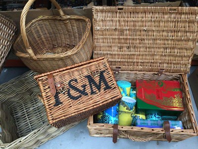 Lot 341 - Two Fortnum & Mason wicker hampers, related tins and other baskets