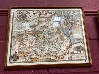 Lot 551 - Antique hand coloured map of Durham, mounted in a glazed frame.