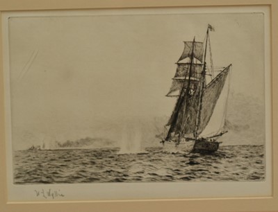 Lot 1258 - William Lionel Wyllie (1851-1931), signed etching - Q Boat Probus, 17cm x 24cm, in glazed frame
