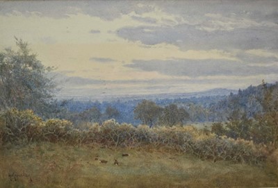 Lot 313 - Albert Kinsley (1852-1945) watercolour - “The Close of Day, on a Surrey Common”, signed, titled verso, in glazed gilt frame