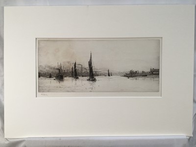 Lot 1262 - William Lionel Wyllie (1851-1931), signed etching, Silvertown, 19cm x 39cm, mounted