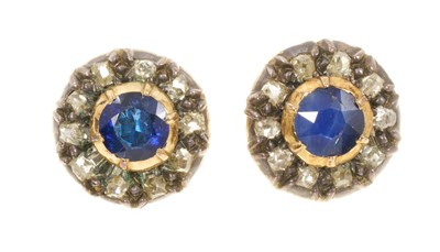 Lot 603 - Pair of antique sapphire and diamond cluster earrings