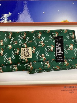 Lot 2088 - Four Hermès silk ties, rice paddy fields 7535 IA, Owl and Moon 7997 EA, ships wheel 7317 EA and stylised flowers 5010 EA, all in Hermes tie boxes with tissue paper, two also in Hermes Christmas...