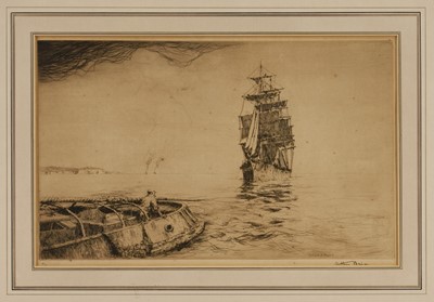 Lot 1280 - Arthur Briscoe (1873-1943) signed limited edition etching - Outward Bound, 1927, inscribed in pencil, 26cm x 41cm, in glazed gilt frame