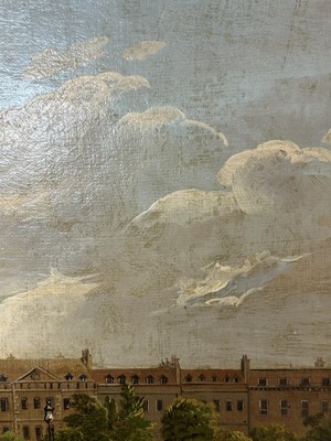 Lot 1301 - Edward Dayes (1763-1804) oil on canvas - Grosvenor Square, circa 1785, 71.5cm x 91.5cm, in fine 'Kent' frame.Provenance: property from Edward Curzon, 6th Earl Howe of Gopsall Park and