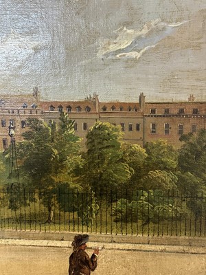 Lot 1301 - Edward Dayes (1763-1804) oil on canvas - Grosvenor Square, circa 1785, 71.5cm x 91.5cm, in fine 'Kent' frame.Provenance: property from Edward Curzon, 6th Earl Howe of Gopsall Park and