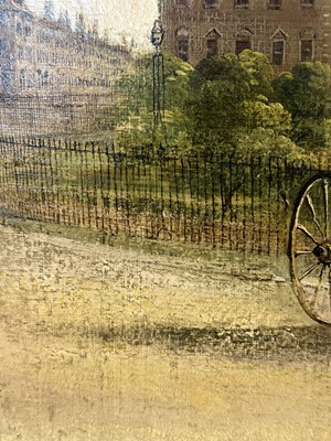 Lot 1301 - Edward Dayes (1763-1804) oil on canvas - Grosvenor Square, circa 1785, 71.5cm x 91.5cm, in fine 'Kent' frame.Provenance: property from Edward Curzon, 6th Earl Howe of Gopsall Park and