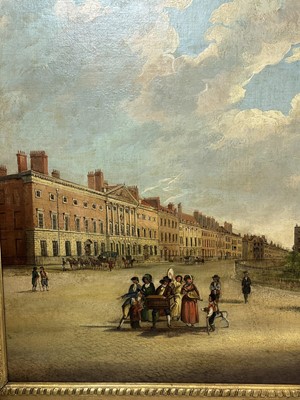Lot 1301 - Edward Dayes (1763-1804) oil on canvas - Grosvenor Square, circa 1785, 71.5cm x 91.5cm, in fine 'Kent' frame.Provenance: property from Edward Curzon, 6th Earl Howe of Gopsall Park and