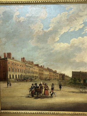 Lot 1301 - Edward Dayes (1763-1804) oil on canvas - Grosvenor Square, circa 1785, 71.5cm x 91.5cm, in fine 'Kent' frame.Provenance: property from Edward Curzon, 6th Earl Howe of Gopsall Park and