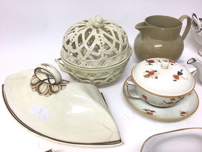 Lot 390 - Collection of 19th century Wedgwood, including two bone china London shape milk jugs, a pearlware ecuelle, cover and trembleuse stand, various plates, to teapot stands, two-handled basket, cream...