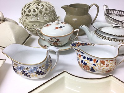 Lot 390 - Collection of 19th century Wedgwood, including two bone china London shape milk jugs, a pearlware ecuelle, cover and trembleuse stand, various plates, to teapot stands, two-handled basket, cream...