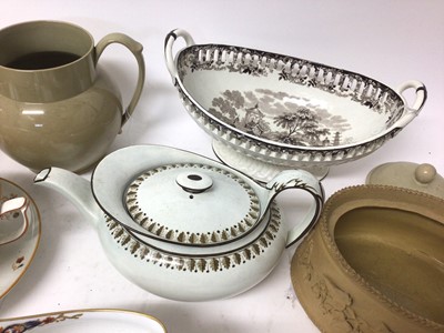 Lot 390 - Collection of 19th century Wedgwood, including two bone china London shape milk jugs, a pearlware ecuelle, cover and trembleuse stand, various plates, to teapot stands, two-handled basket, cream...