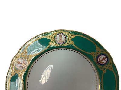 Lot 138 - H.M. King Edward VII, scarce Spode Copeland China dinner plate made for the Royal Yacht Victoria and Albert with painted crowned ERVII cyphers within garters and fouled anchor badges with garters...