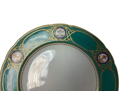 Lot 139 - H.R.H. Edward Prince of Wales (later King Edward VII), scarce Mintons dinner plate made for the Royal Yacht Osborne with painted crowned P.O.W. cyphers within garters and fouled anchor badges wit...