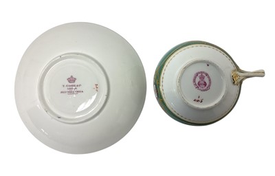 Lot 141 - H.R.H. Edward Prince of Wales, scarce Mintons China breakfast tea cup and saucer made for the Royal Yacht Osborne with painted crowned P.O.W.cyphers within garters and fouled anchor badges with g...