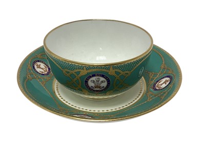 Lot 141 - H.R.H. Edward Prince of Wales, scarce Mintons China breakfast tea cup and saucer made for the Royal Yacht Osborne with painted crowned P.O.W.cyphers within garters and fouled anchor badges with g...