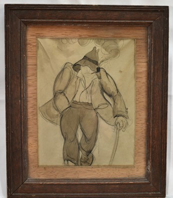 Lot 1455 - Doris Zinkeisen (1898-1991) pen and ink drawing - Man smoking a pipe, 19.5cm x 15cm, in glazed frame