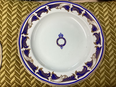 Lot 152 - H.M. King Edward VII, scarce pair Copeland Spode dinner plates made for the Royal Yacht Victoria & Albert II with crowned garter inscribed 'The Royal Yacht' , blue a...