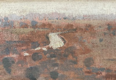 Lot 1143 - *Lionel Bulmer (1919-1992) oil on board - 'View near Arundel' signed and dated '58 verso, titled in ink, 10.5cm x 28.5cm, framed