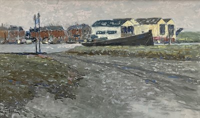 Lot 1194 - James Kidwell Popham (1884-1966) pastel - Wivenhoe from Fingeringhoe, signed, 30cm x 50cm, in glazed frame