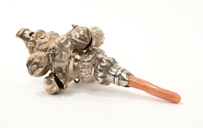 Lot 327 - Victorian silver rattle with coral teething handle