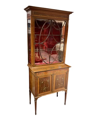 Lot 1631 - Edwardian mahogany and Vernis Martin style polychrome painted display cabinet