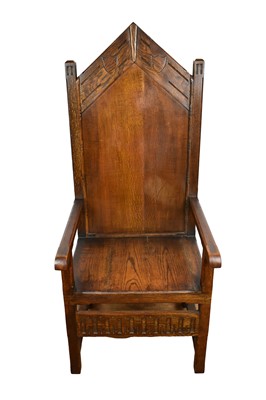 Lot 1537 - Mediaeval revival oak throne chair