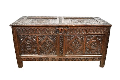 Lot 1539 - 17th century and later carved oak coffer
