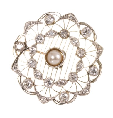 Lot 695 - Edwardian Belle Époque diamond and pearl brooch