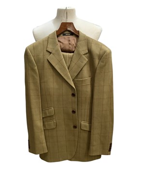 Lot 2122 - Men's Barbour jacket size 44, waistcoat size large and two pairs of breeks size 44 & 36 in Squires Tweed light brown