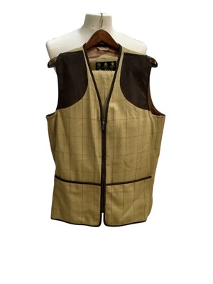 Lot 2122 - Men's Barbour jacket size 44, waistcoat size large and two pairs of breeks size 44 & 36 in Squires Tweed light brown
