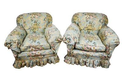 Lot 1617 - Pair of antique deep upholstered country house armchairs